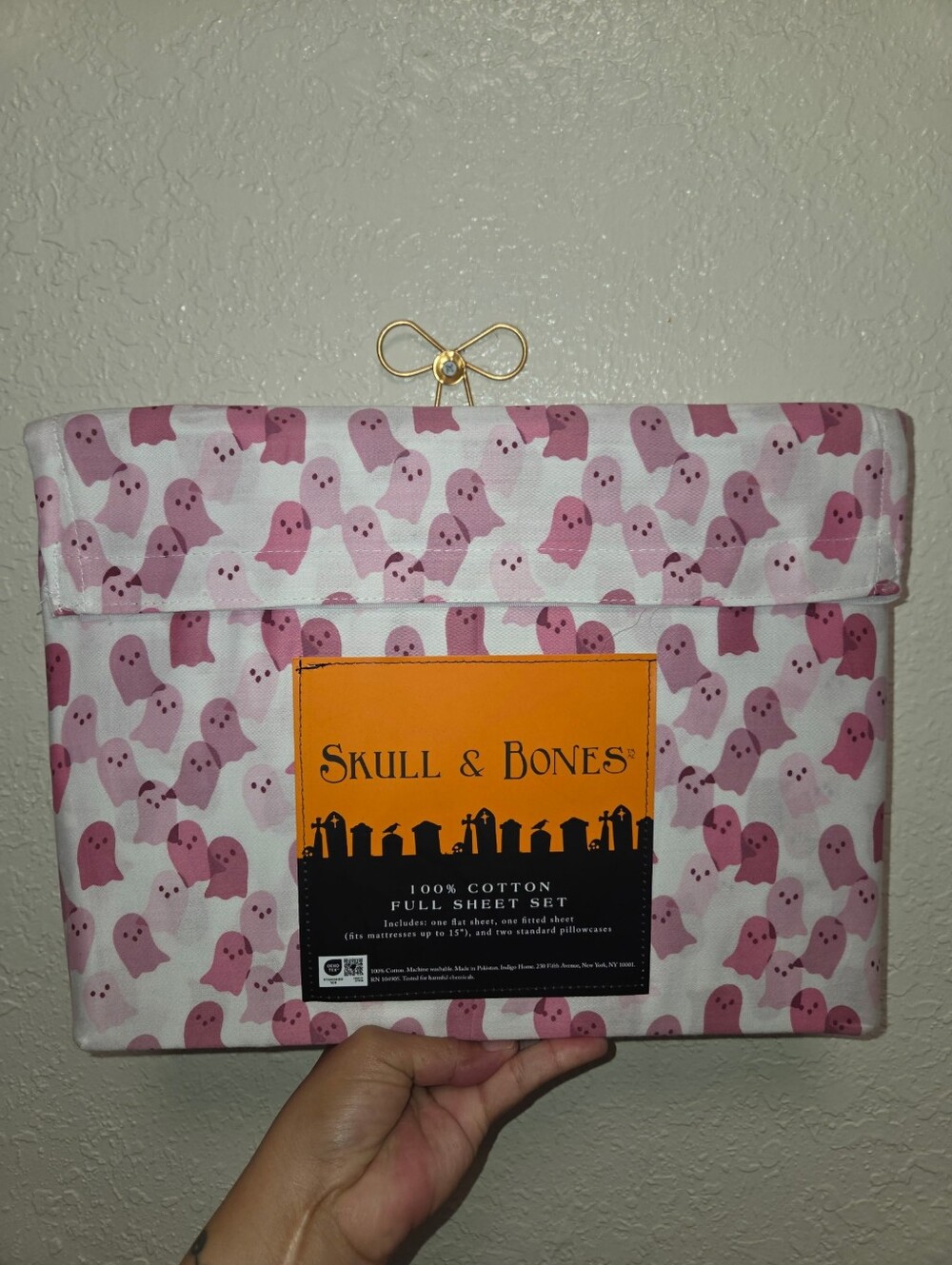 Skull And Bones Pink Ghost Cotton Full Sheet Set 100% Cotton